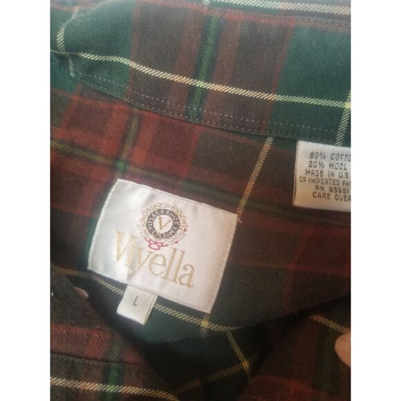 Viyella Mens Button Down Top Large Roll-Tab Long Sleeves Plaid Red Green - Picture 3 of 6